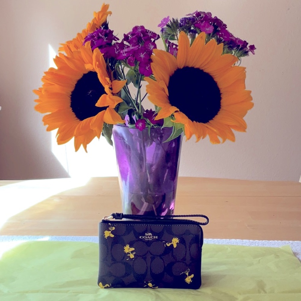 COACH X PEANUTS CORNER ZIP WRISTLET WITH WOODSTOCK PRINT - Picture 1 of 15